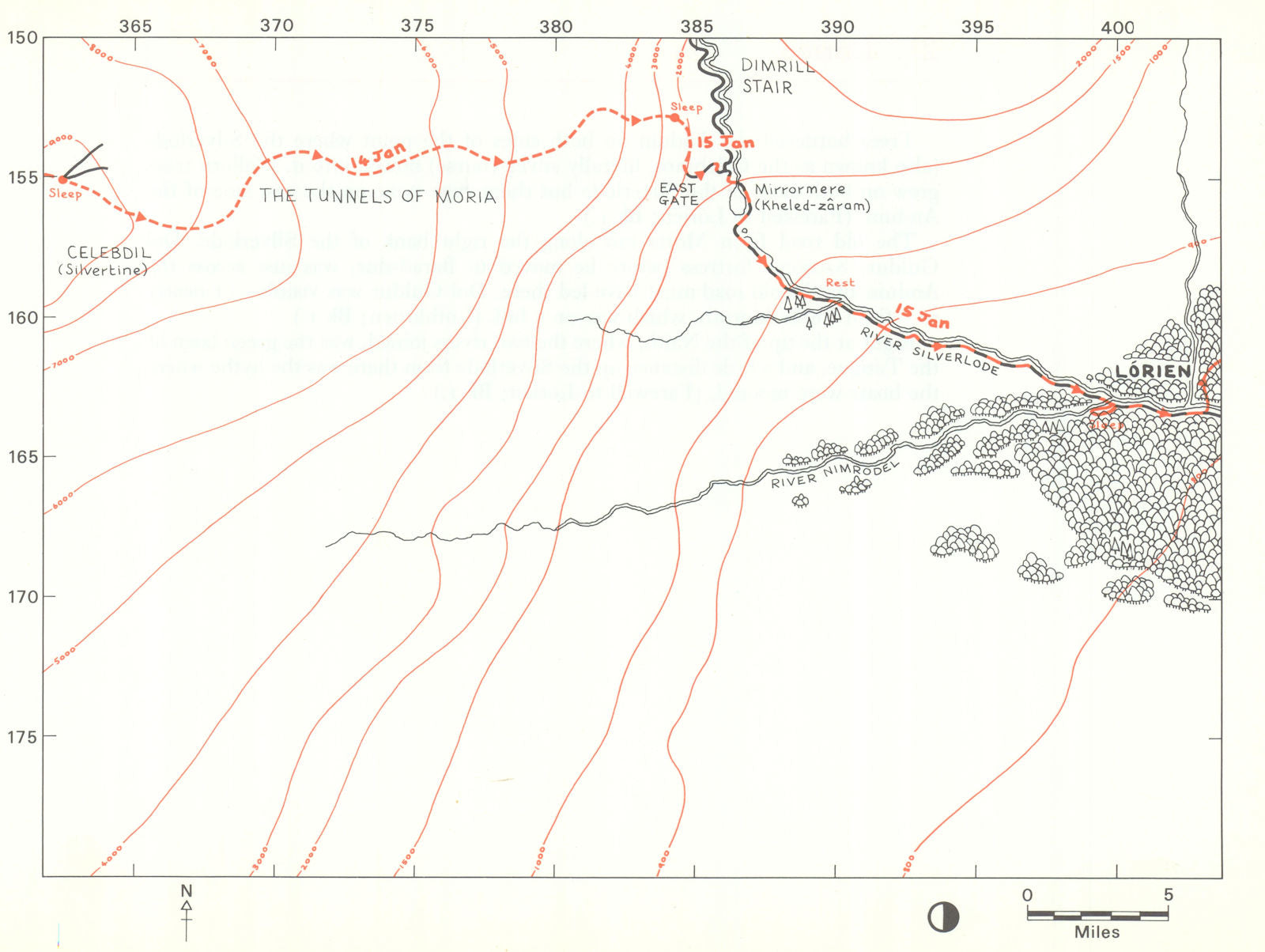 MIDDLE-EARTH East Gate, Dimrill Dale, Nimrodel. Frodo. TOLKIEN/STRACHEY 1981 map